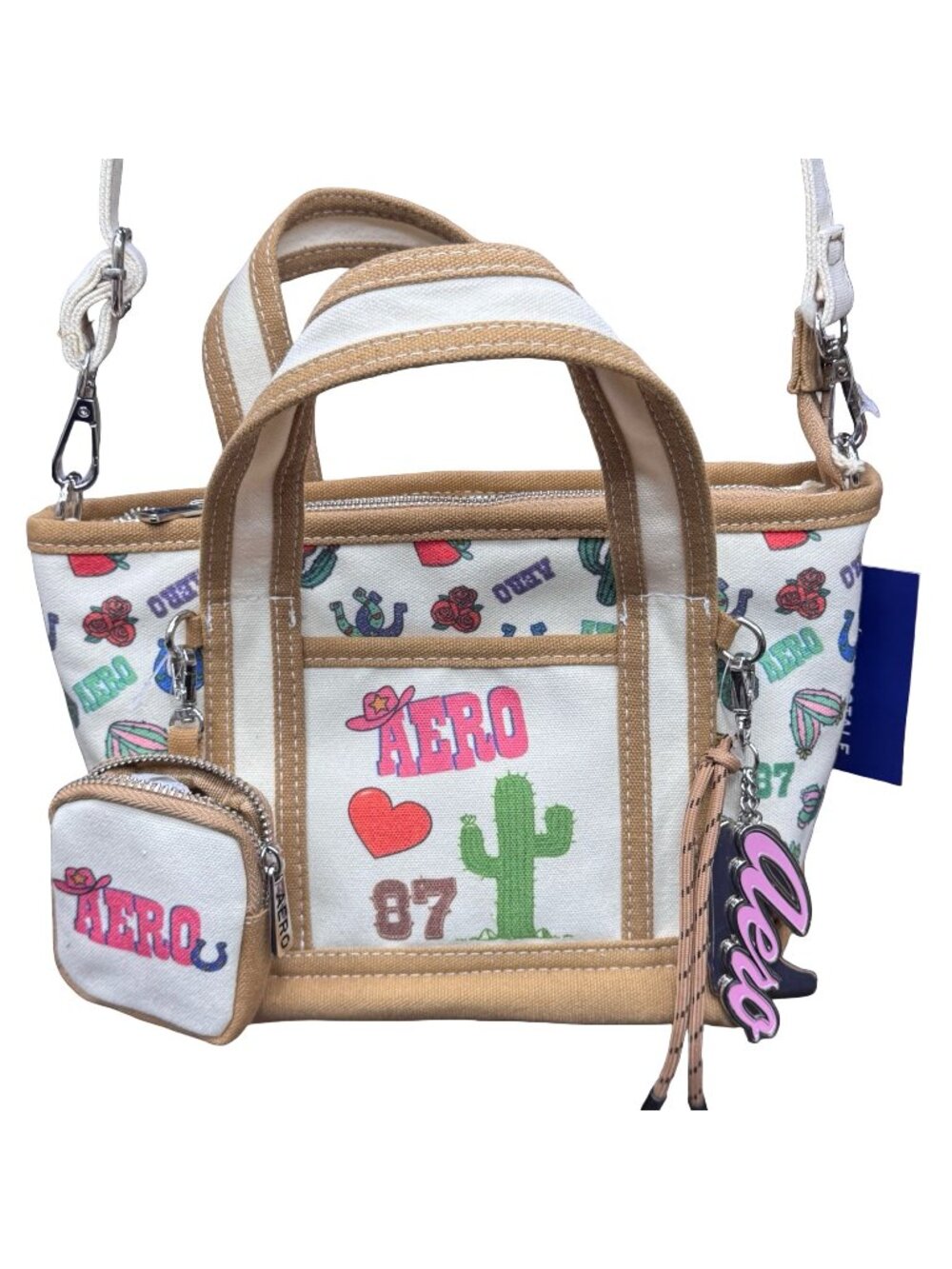 Aeropostale Rodeo Western Canvas Tote Bag Cowgirl Coin Purse Detach Strap NWT
